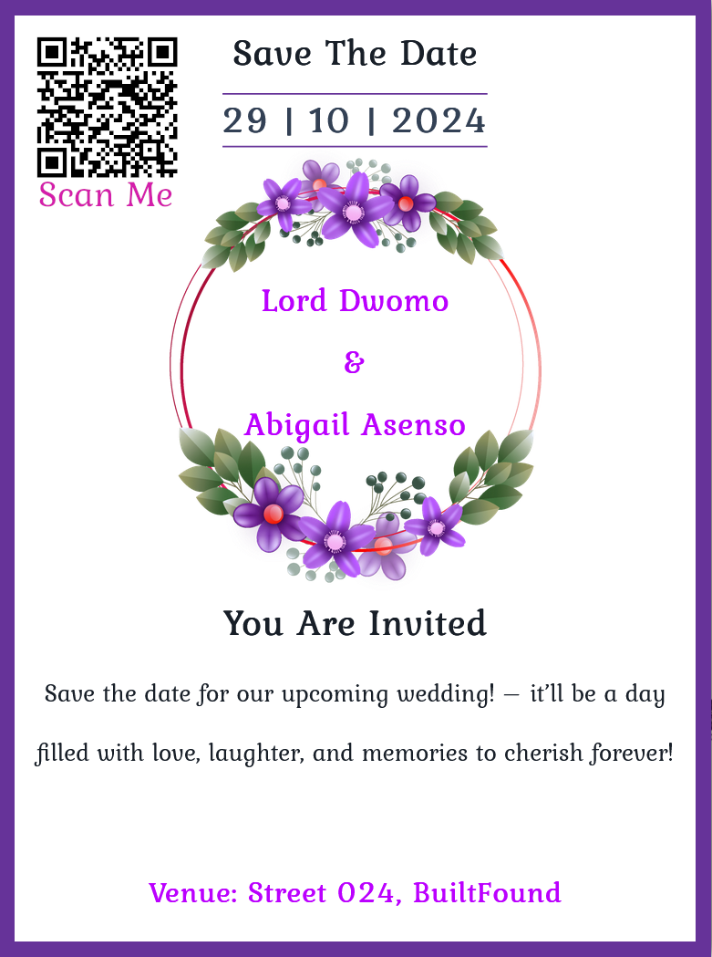 nigeria traditional marriage invitation card, Digital Cards with QR Code. Online wedding invite Nigeria.